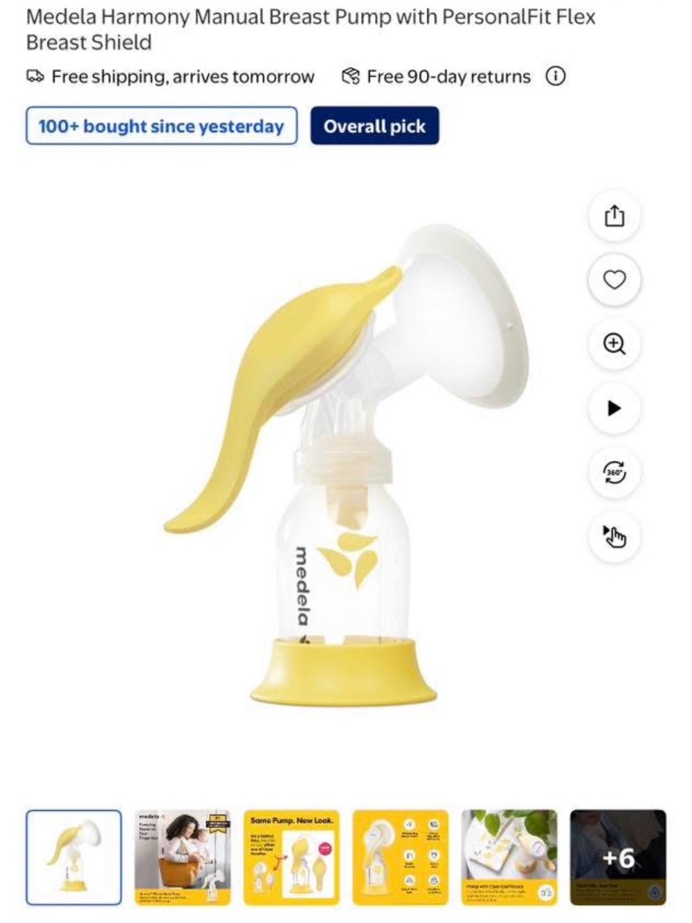 Medela Manual Breast Pump in Yellow and Clear